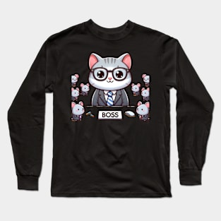 The Cute Cat Boss Guide: Exploring Feline Funnies Long Sleeve T-Shirt